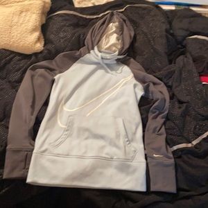 Nike hooded sweatshirt. Size xs. Light blue sweatshirt with gray sleeves